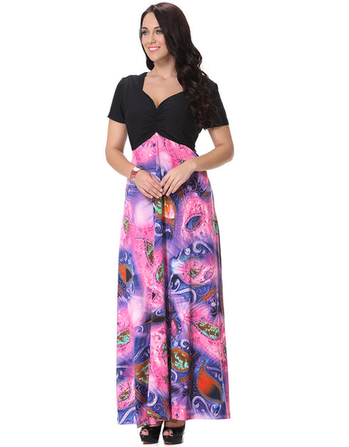 Deep V-Neck Printed Jumpsuit Dress